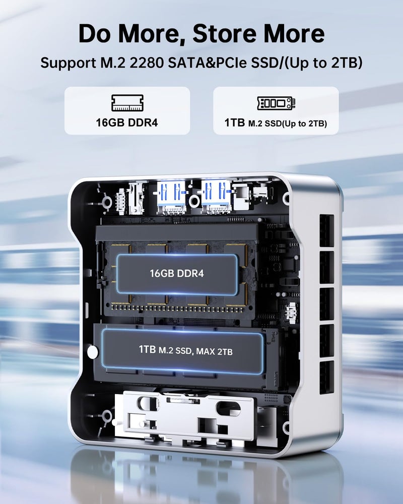 KAMRUI Essenx E2 N150 Mini Pc, 16GB DDR4 1TB SSD Mini Computers, Twin Lake-N N150 (Beat N100, up to 3.6GHz), HDMI+DP1.4 Dual 4K UHD,Gigabit Ethernet,WiFi,BT/Home/Office Micro pc - Image 3