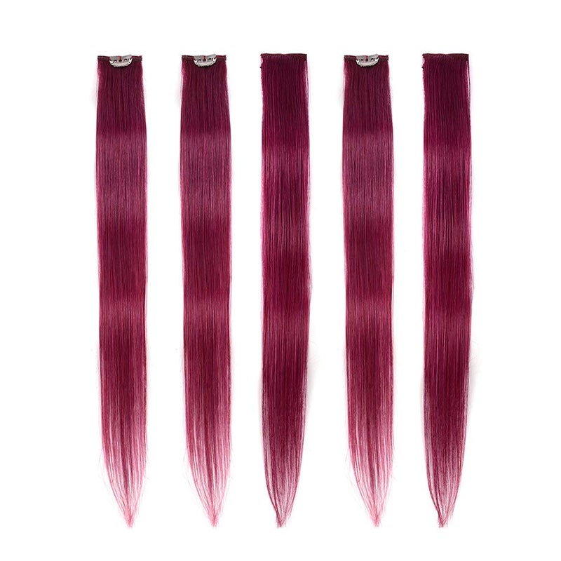 Winsky Burgundy Clip in Colored Hair Extensions 100 Real Human Hair Straight Highlights Colored Clip on Christmas Hairpieces 5 PiecesSet 18inch Burgundy