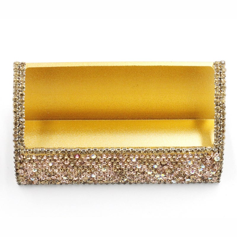 Bestbling Bling Aluminum Business Card Holder for Desk Business Card Display Rhinestone Business Card Stand Desktop Business Card Holders (Gold) - Image 3