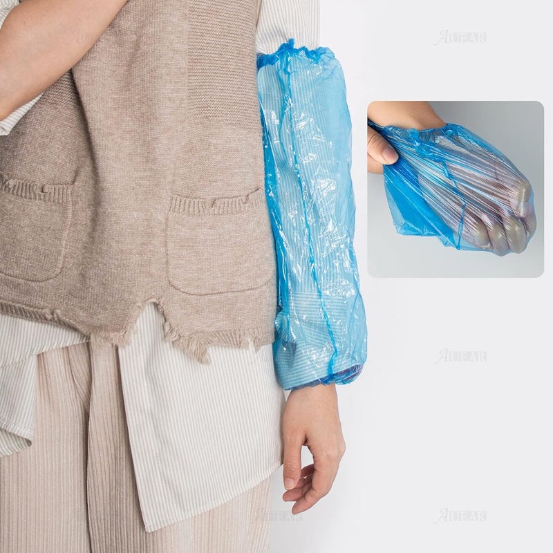 AUEAR , 100 Pcs Disposable Arm Sleeves Covers Protectors Waterproof Oversleeves with Elastic End for Arm Protection - Image 3