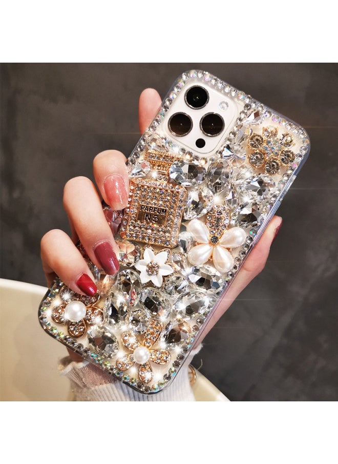 Full Diamond Perfum Bottle Phone Case For Iphone16pro For Iphone15pro Set With Rhinestone 14 Luxury 13 Protective Case-Color:Pink Perfume Bottle-Applicable Model:For Iphone13mini