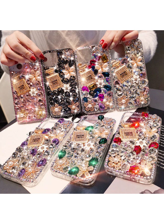Full Diamond Perfum Bottle Phone Case For Iphone16pro For Iphone15pro Set With Rhinestone 14 Luxury 13 Protective Case-Color:Pink Perfume Bottle-Applicable Model:For Iphone13mini