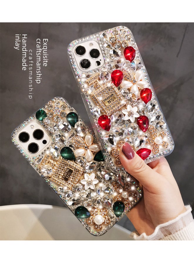 Full Diamond Perfum Bottle Phone Case For Iphone16pro For Iphone15pro Set With Rhinestone 14 Luxury 13 Protective Case-Color:Pink Perfume Bottle-Applicable Model:For Iphone13mini