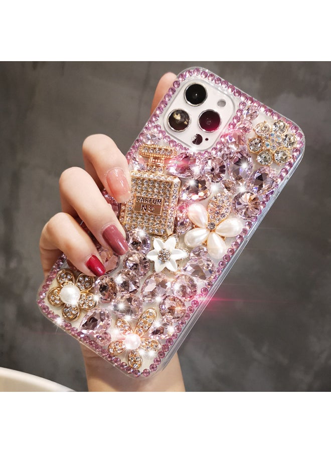 Full Diamond Perfum Bottle Phone Case For Iphone16pro For Iphone15pro Set With Rhinestone 14 Luxury 13 Protective Case-Color:Pink Perfume Bottle-Applicable Model:For Iphone13mini
