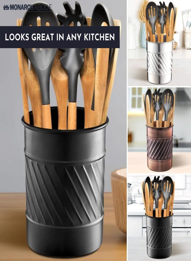 Monarch Abode Kitchen Utensil Holder - Wave Embossed Metal Antique Copper Utensil Holder, Decorative Utensil Crock for Kitchen Counter, Cooking Tool and Spatula Holder for Countertop, Caddy Organizer - Image 3