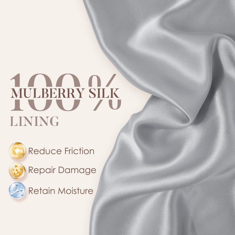 LULUSILK 100% Mulberry Silk Lined Sleep Cap, Adjustable Silk Hair Wrap for Sleeping, Assorted Color Light Grey - Image 2