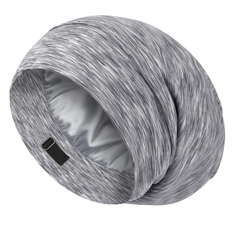 LULUSILK 100% Mulberry Silk Lined Sleep Cap, Adjustable Silk Hair Wrap for Sleeping, Assorted Color Light Grey - Image 1