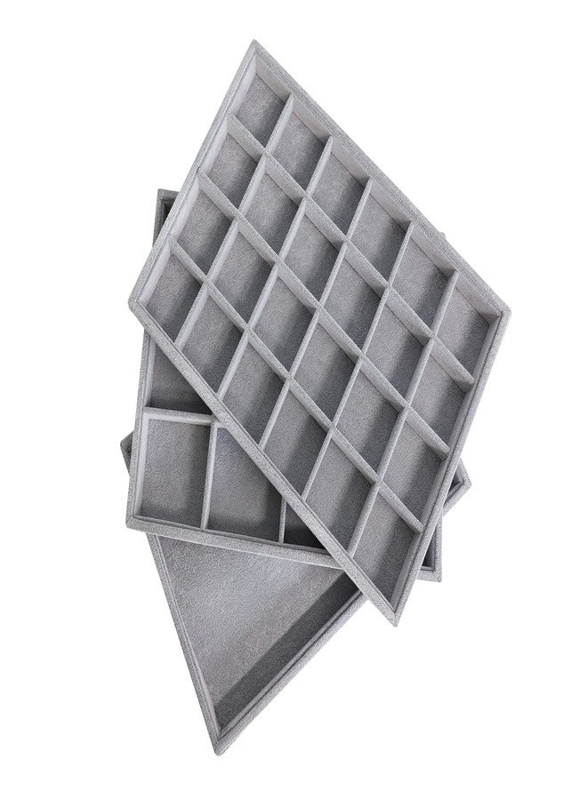 Stratalife Set of 3 Stackable Jewelry Organizer Tray Earring Display Trays Drawer Organizer Inserts Accessory Storage Grey - Image 1