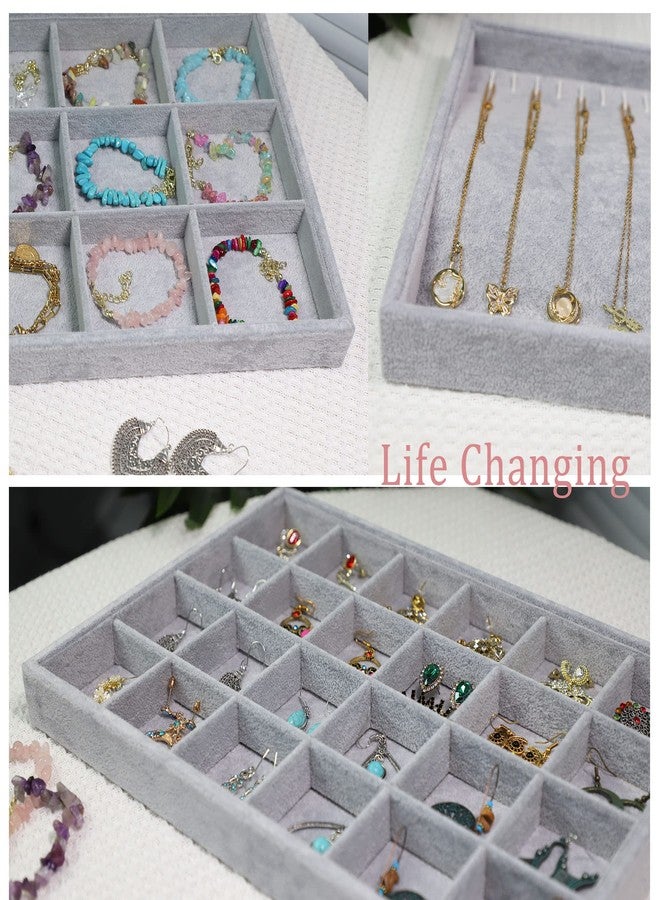 Stratalife Set of 3 Stackable Jewelry Organizer Tray Earring Display Trays Drawer Organizer Inserts Accessory Storage Grey - Image 5