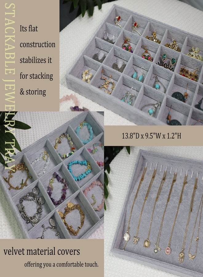 Stratalife Set of 3 Stackable Jewelry Organizer Tray Earring Display Trays Drawer Organizer Inserts Accessory Storage Grey - Image 3