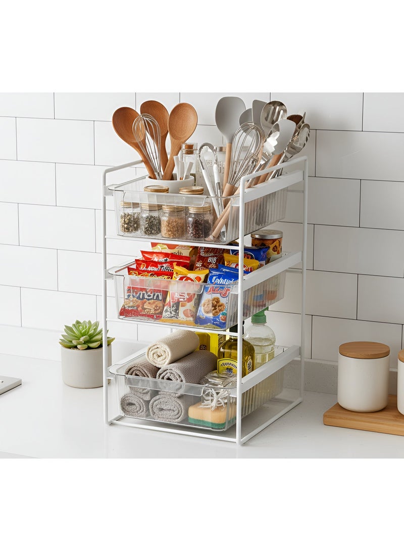 BestStore 3-Tier Under Sink Organizer with Pull-Out Drawers – Heavy-Duty Metal Frame Multi-Purpose Storage Shelf for Kitchen Cabinets, Bathroom Essentials, Cleaning Supplies, Spice Jar Organization, Space-Saving Storage Rack for Home, Pantry, Laundry Room, and Utility Areas - Image 1