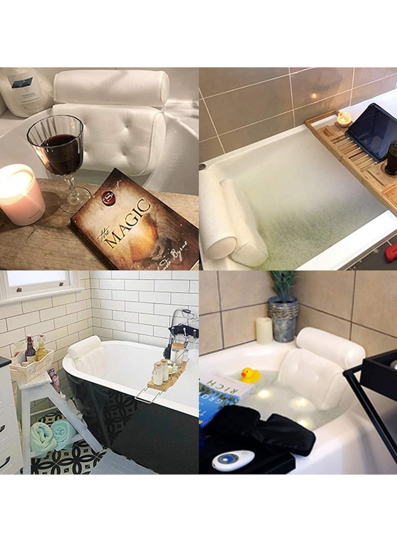 وسادة حمام، وسادة حمام منزلية مضادة للانزلاق، 6 أكواب شفط كبيرة، وسادة حمام سبا مقاومة للماء، وسادة حوض استحمام تتميز بدعم كامل للرأس والرقبة والظهر، بيضاء - Image 3