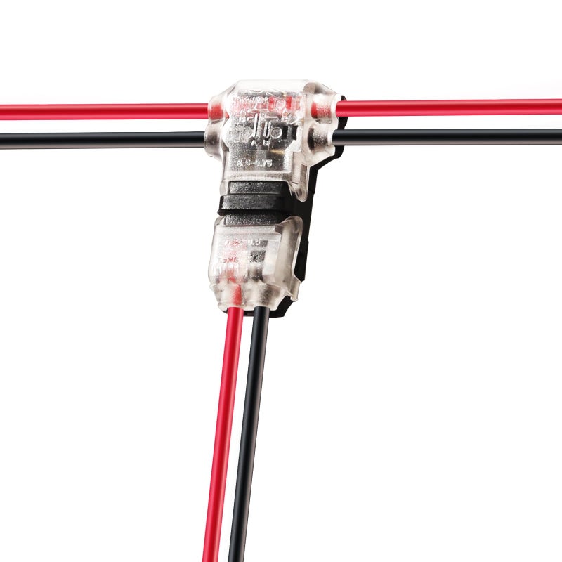 Low Voltage Wire Connectors Solid Connection T Tap Wire Connectors T Type 2 Pins Wire Splice Connectors Solderless No Stripping 3 Way Wire Connector for LED Strip Automotive Fits 2420 AWG 12 Pack