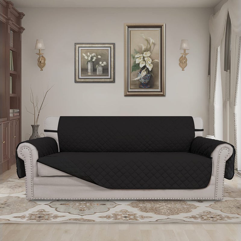 Easy-Going Reversible Couch Cover for 3 Cushion Couch Sofa Cover for Dogs Water Resistant Furniture Protector Cover with Foam Sticks Elastic Straps for Pet Cat (Sofa, Black/Black) - Image 2