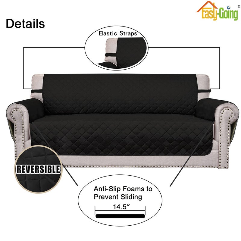Easy-Going Reversible Couch Cover for 3 Cushion Couch Sofa Cover for Dogs Water Resistant Furniture Protector Cover with Foam Sticks Elastic Straps for Pet Cat (Sofa, Black/Black) - Image 3