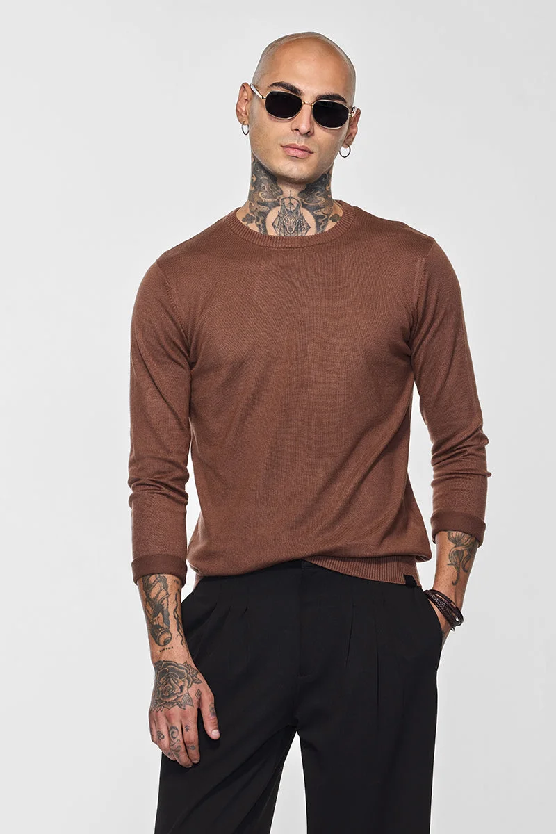 SNITCH Core Lab Brown Solid Sweater