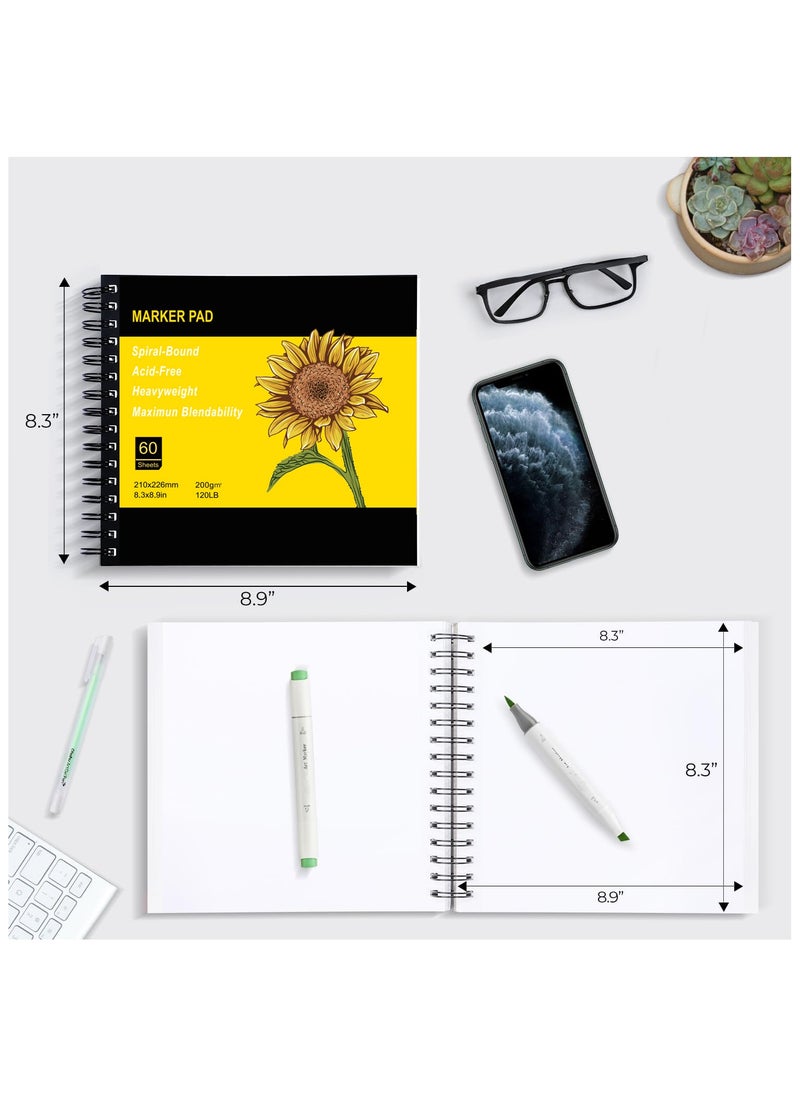 Generic - Marker Pad 60 Sheets/120 s, Art Sketchbook 8.9x8.3 Inch, Portable Drawing Papers(120LB/200GSM), Spiral Bound Sketch Drawing Book for All Markers - Image 1