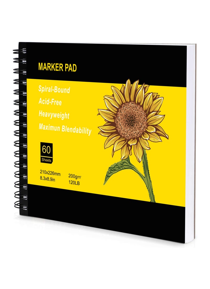 Generic - Marker Pad 60 Sheets/120 s, Art Sketchbook 8.9x8.3 Inch, Portable Drawing Papers(120LB/200GSM), Spiral Bound Sketch Drawing Book for All Markers - Image 1