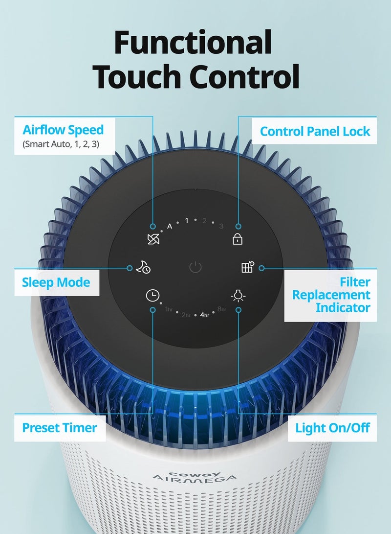 COWAY AM100 Air Purifier for Home & Bedroom up to 810 ft² | GreenHEPA 3-in-1 Filter | Mood Light Air Quality Indicator | Super Quiet 24dB Sleep Mode | Removes 99.99% Dust, Pets, Odours & Allergens | 2 year Warranty | White - Image 5