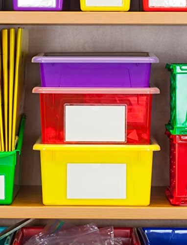Storex Letter Size Deep Storage Tray – Organizer Bin with Non-Snap Lid for Classroom, Office and Home, Assorted Tints, 5-Pack (62550B05C) - Image 3