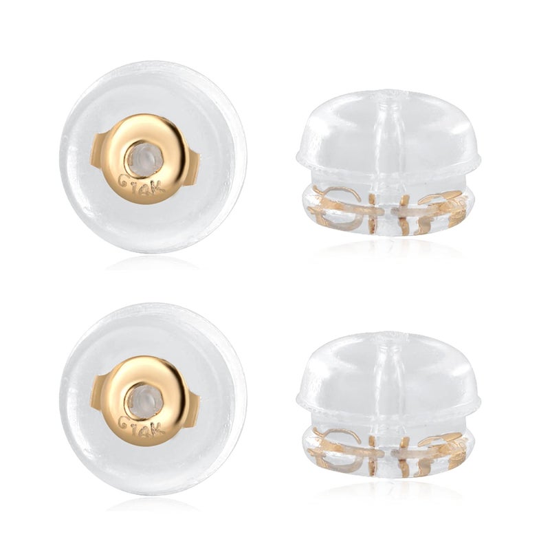 Silicone Earring Backs Replacement  Comfortable Rubber Earring Backings for Stud  Plastic Soft Flat Earing Backs Secure Hypoallergenic Safety Locking 2 Pair 14K Gold