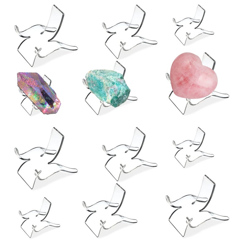 TERDEWE (3 Sizes 12 PCS)Crystal Display Stand,Acrylic Rock Holder,Clear Display Easel Stands Pedestal for Crystal,Geodes,Rock,Mineral Agate Fossil Coral Gemstone Small Collectibles Display Stands - Image 1