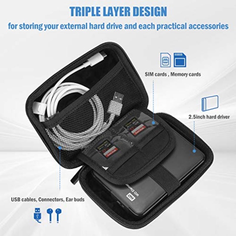 حافظة محرك الأقراص الصلبة العالمية مقاس 2.5 بوصة لـ Canvio Basics Western Digital WD Elements My Passport Seagate Portable Backup Plus Slim 1TB 2TB 3TB 4TB USB 3.0، حافظة محرك الأقراص الصلبة الخارجية المحمولة - Image 3