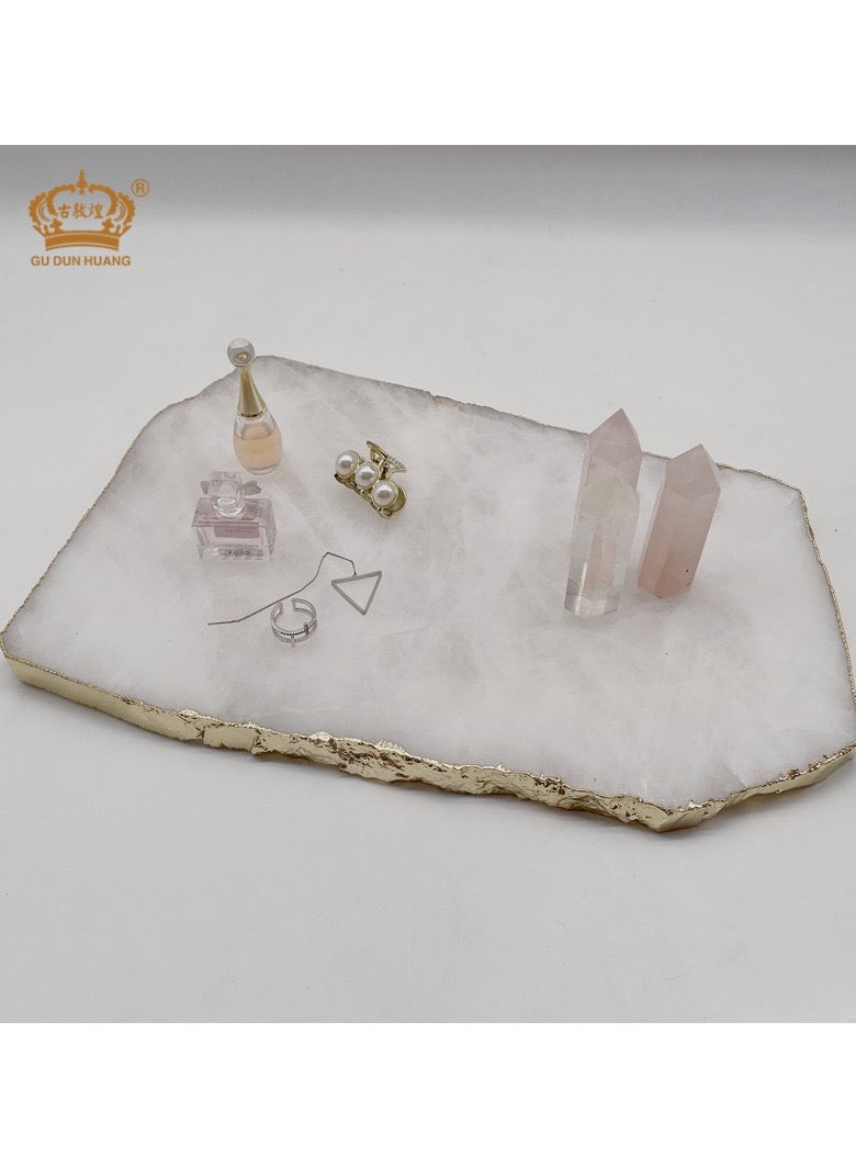 Marble Stone Tray with Golden touch boarders White Marble Decorative Tray Perfume Tray Marble Serving Tray Candle Tray - Image 2