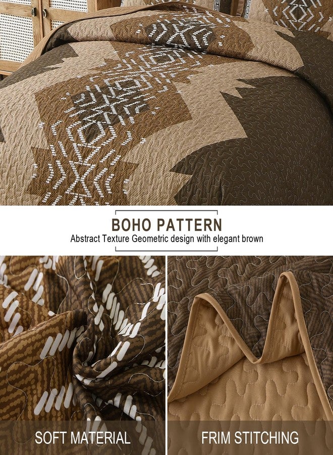 Dintszyayue Brown Quilt Set Queen Size,3 Piece Boho Aztec Texture Bedspread Coverlet Set Reversible Lightweight Bedding Set Geometric Bohemian Bed Cover with 2 Pillowcases(Dark Brown,90"x96") - Image 4