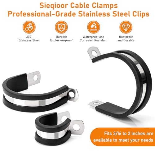Sieqioor 20 Pack 1Inch Cable Clamp 304 Stainless Steel Cable Clamps Rubber Cushioned Insulated Clamp Tube Holder for Tube Hose Clamp Pipe Clamp Pipe or Wire Cord Installation - Image 3