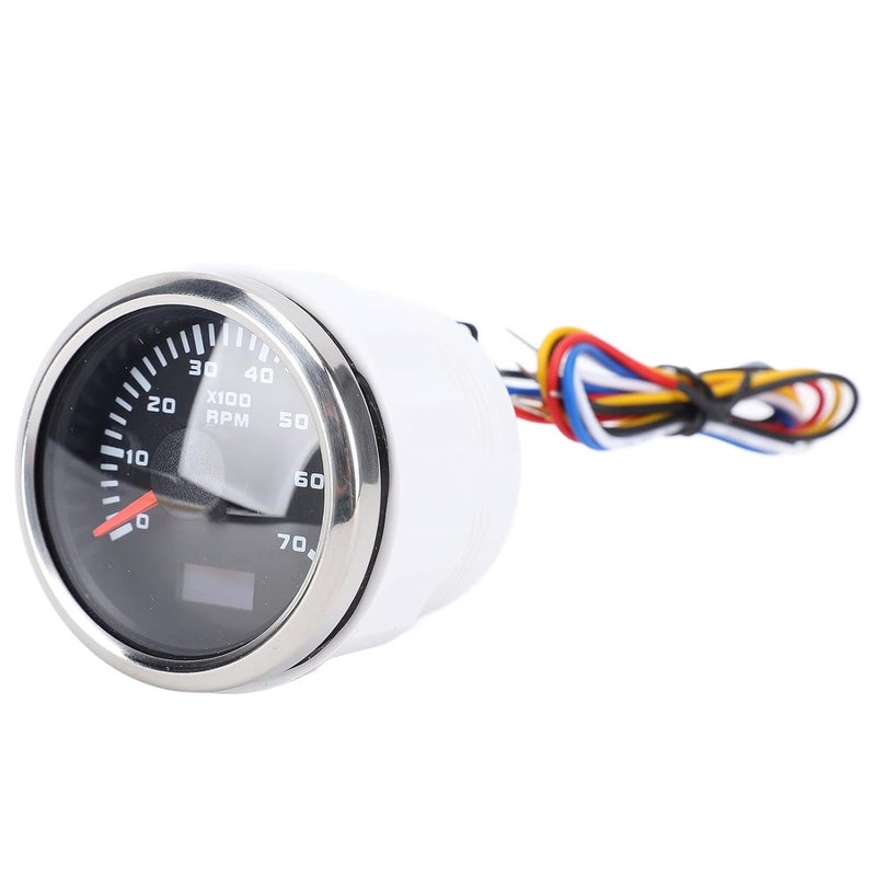 52mm Tachometer, 7000RPM Digital Tachometer with Adjustable Ratio 1.0-360 and Dual Function RPM Hourmeter, 7 Color Backlight DC 9-32V for Truck Tractor Car RV Boat (Black Dial Silver Cover - Image 2