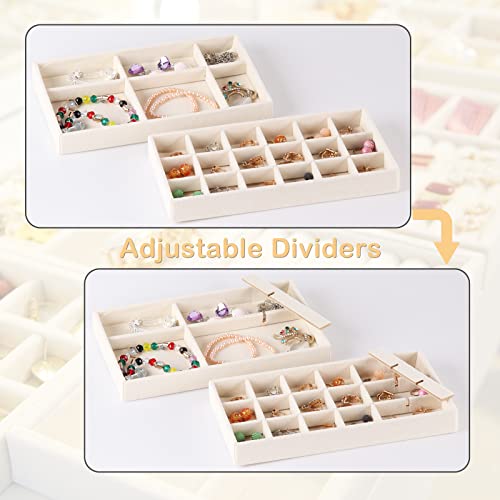 CDBOVID Set of 8 Stackable Jewelry Organizer Stackable Trays,Jewelry Drawer Inserts Container Display Case Storage for Earring Necklace Rings Bracelet Watch with Removable Dividers-Beige - Image 3