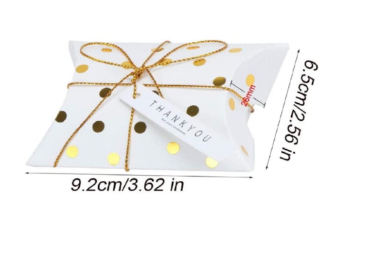 Vinayakart 50 Pieces Pillow Style Paper Candy Boxes,Sweet Wedding Favour Boxes, Striped Dots Party Gift Box, With Rope And Thank You Label, For Birthday Annivesary Christmas Party Gloden String,White - Image 4