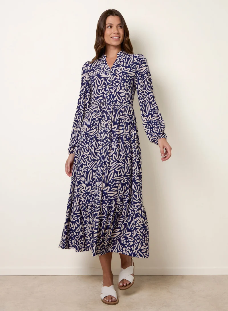 Blue Vanilla Button Front Collared Midi Dress