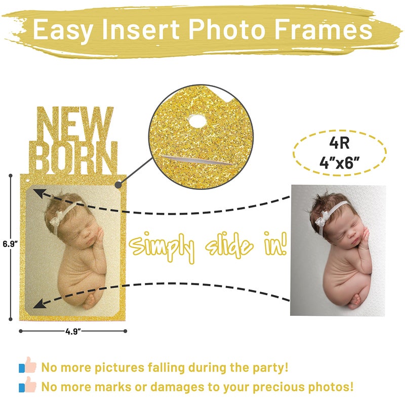 PartyHooman 1st Birthday Photo Banner for Baby from Newborn to 12 Months, First Birthday Decorations for Girl Monthly Milestones Garland | First Photo Banner Pre-strung with Frame (Gold) - Image 3