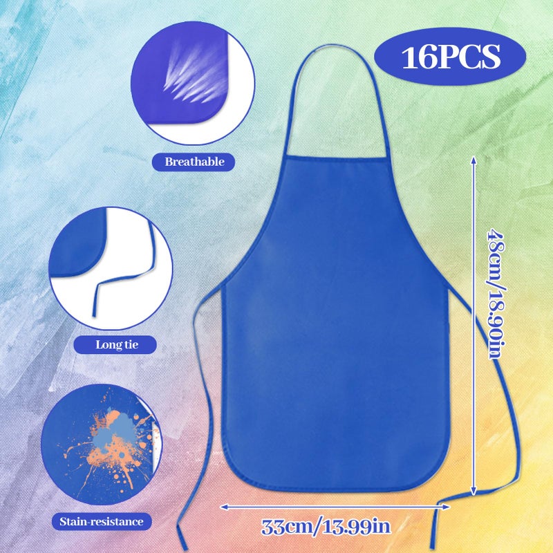 KUUQA 16Pack Kids Art Aprons Bulk Blue Children Painting Aprons Art Smocks for Craft Kitchen Classroom Painting Party Supplies - Image 2
