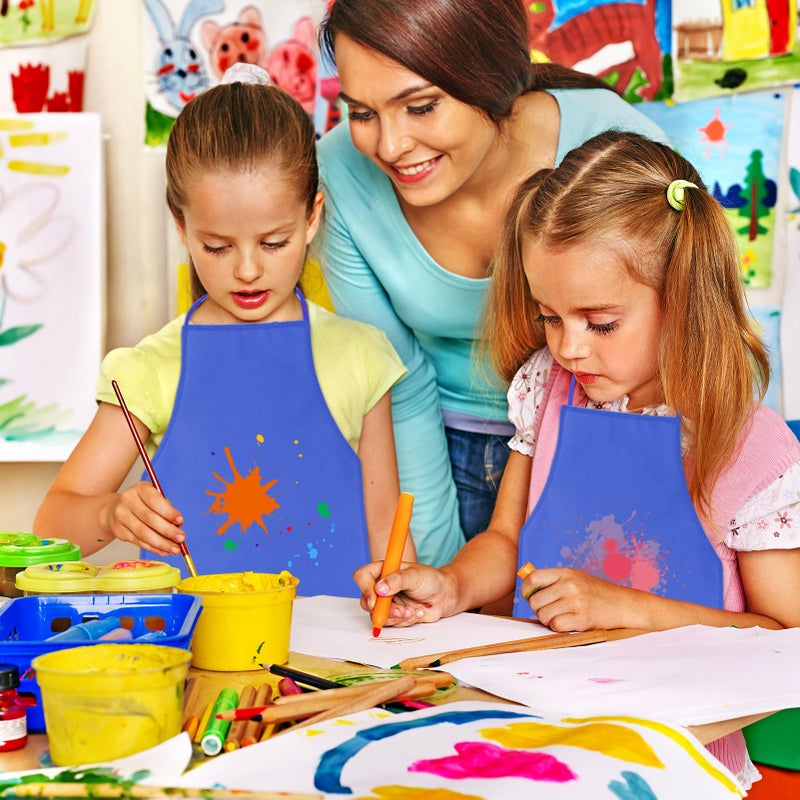 KUUQA 16Pack Kids Art Aprons Bulk Blue Children Painting Aprons Art Smocks for Craft Kitchen Classroom Painting Party Supplies - Image 4