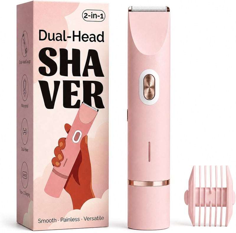 Mpotmiy 2025 New 2-in-1 Electric Bikini Trimmer for Women - Dual Head Electric Razor,Waterproof Painless Bikini Shaver, Pubic Hair Trimmer for Private Area & Body Hair, Pink - Image 1