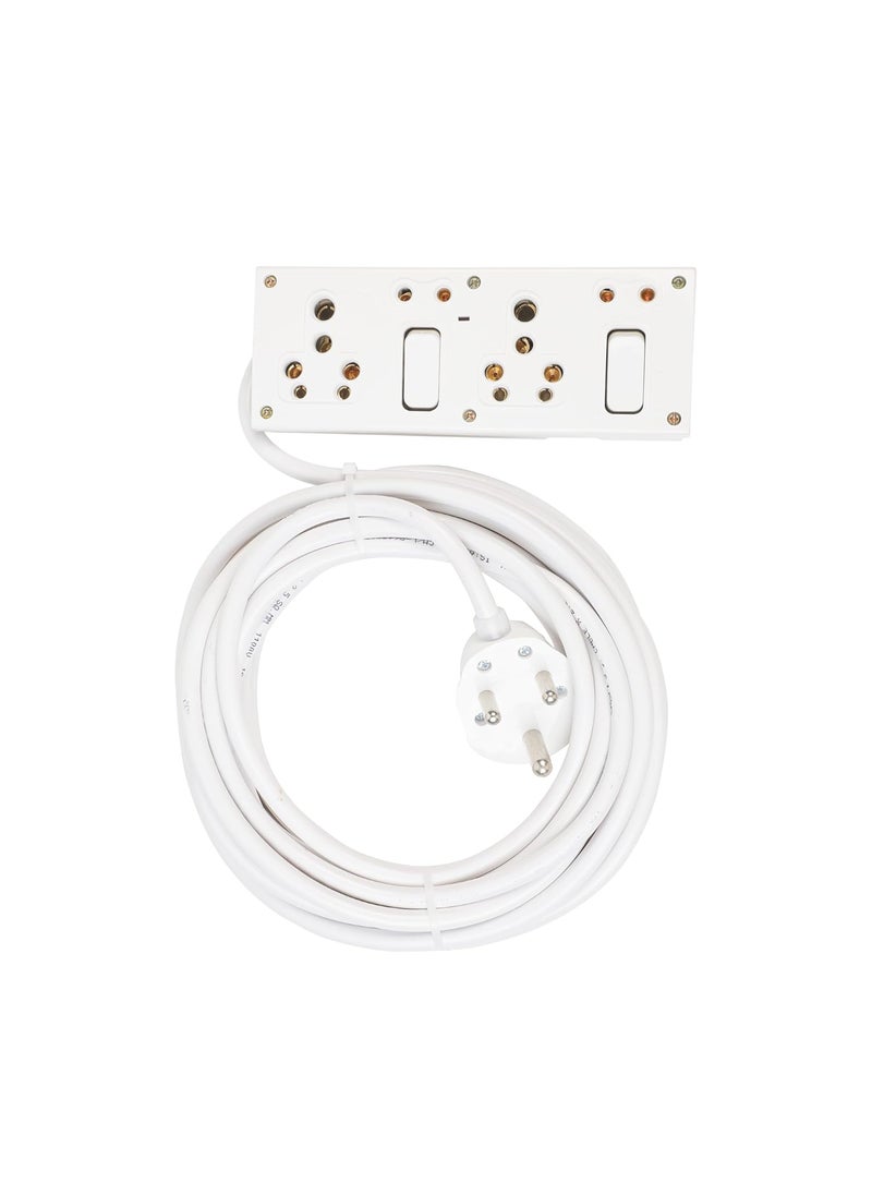 OCKO Ocko Heavy Appliances 16 Amp Extension Board 16 Amp 3 Pin Plug 4 Sockets 5 2 Pin Socket with Switch LED Indicator 2 Meter Long Wire for Office Outdoor Indoor Appliances Pack of 1 White  - Image 1