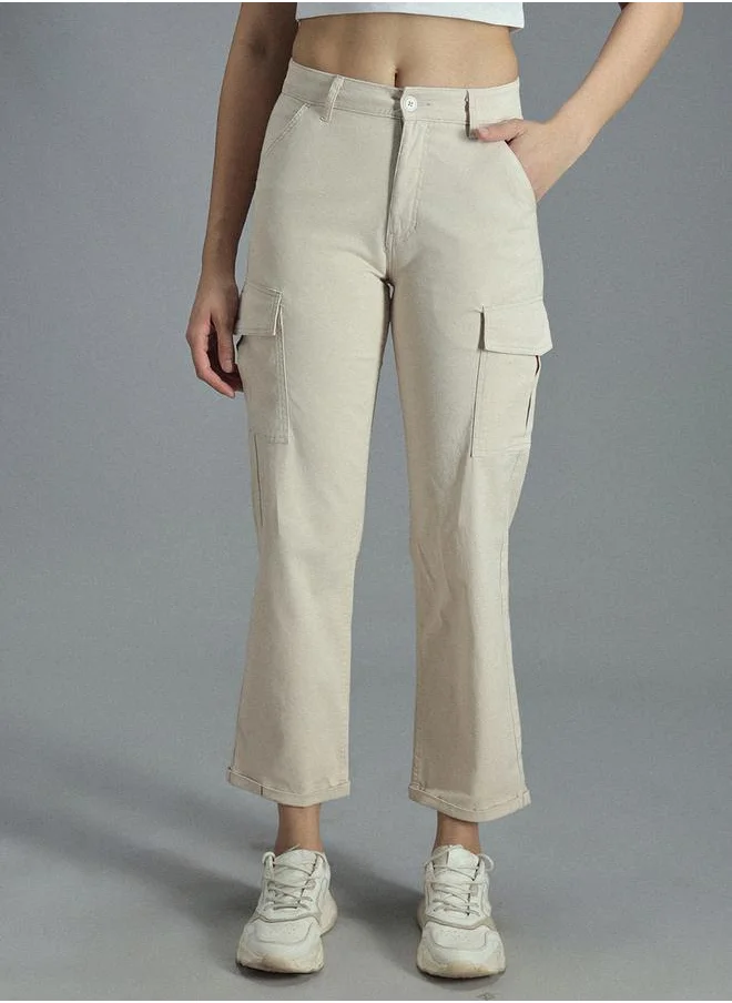 HIGH STAR High Rise Straight Fit Cropped Cargo Trousers