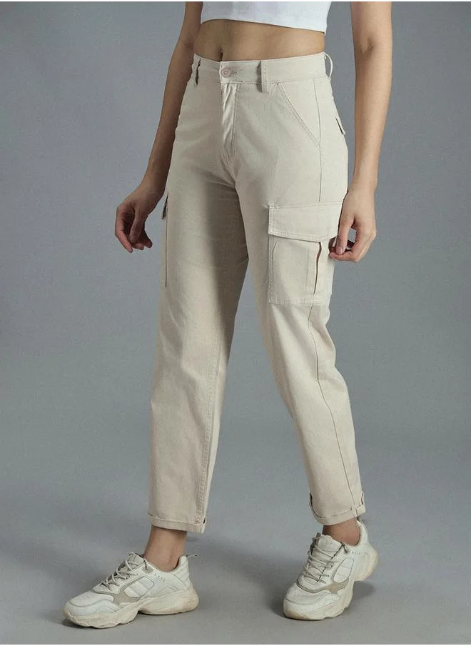 HIGH STAR High Rise Straight Fit Cropped Cargo Trousers