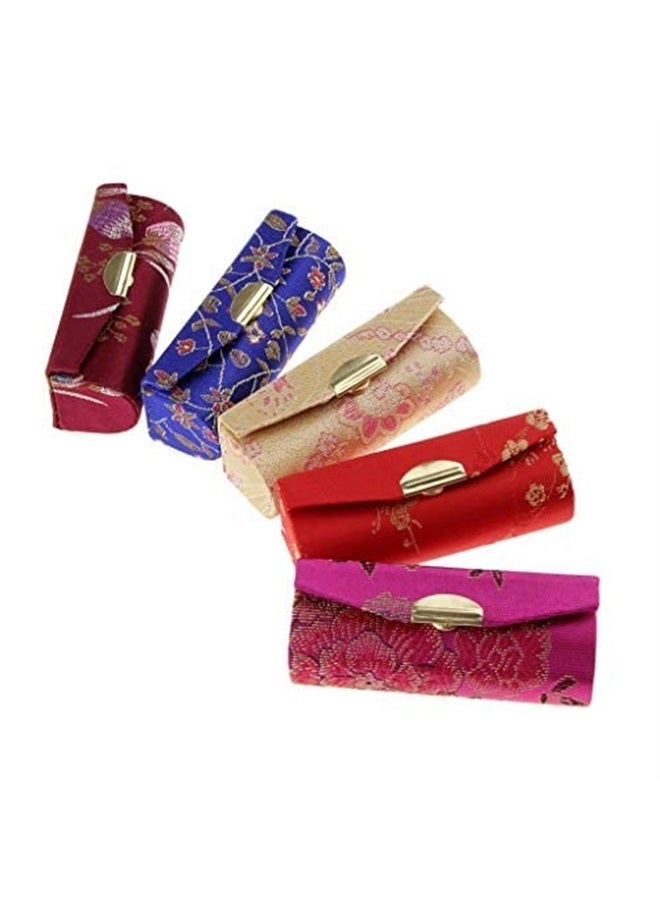 KODORIA 5pcs Lipstick Case Lipstick Holder Flower Design Makeup Jewelry Holder Box Lip with Mirror - Random Color - Image 2