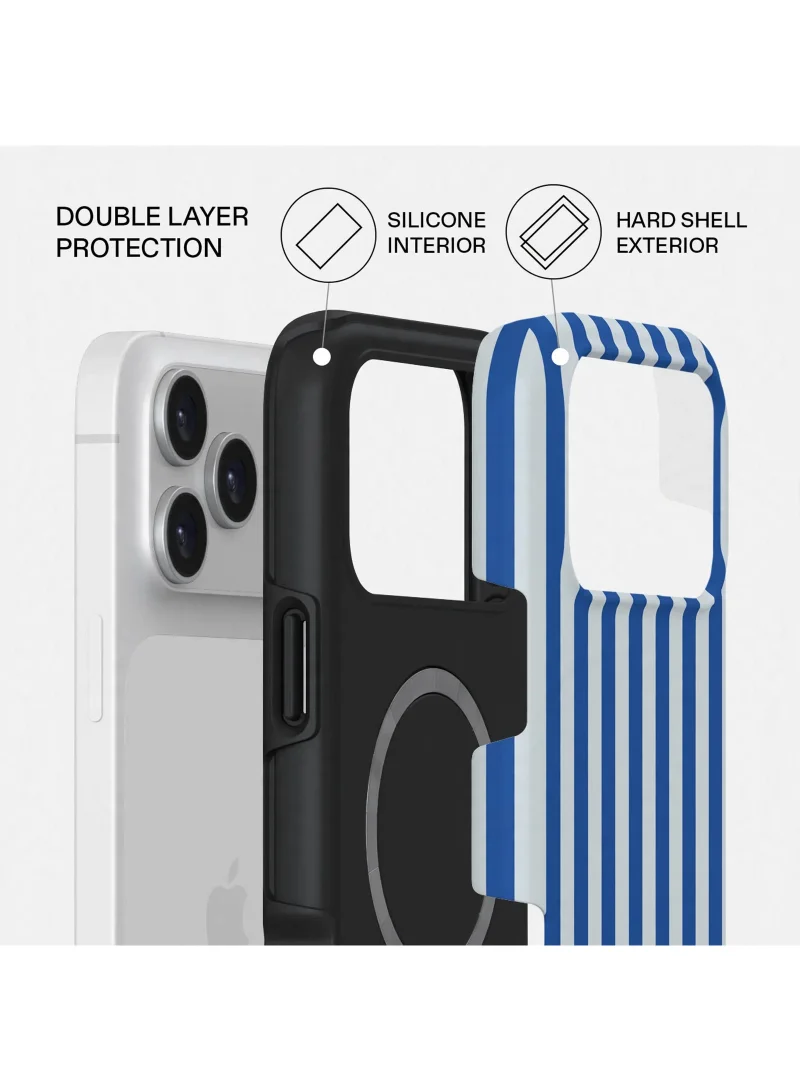 Mobcos iPhone 17 Pro Blue Striped Premium Case Compatible with Hybrid Dual-Layer Hard Shell + Silicone Protection - Scratch-Resistant Shockproof Mobile Cover