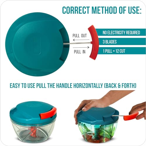 RYLAN Multipurpose Plastic Vegetable Chopper Cutter 3 Blades for Effortlessly Chopping Vegetables and Fruits for Your Kitchen, Pool Green (650 ml) - Image 4