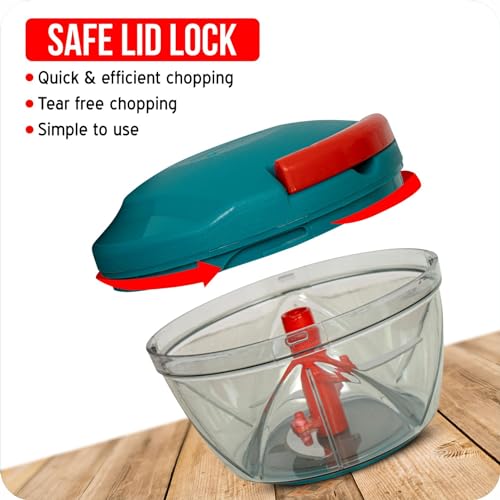 RYLAN Multipurpose Plastic Vegetable Chopper Cutter 3 Blades for Effortlessly Chopping Vegetables and Fruits for Your Kitchen, Pool Green (650 ml) - Image 3