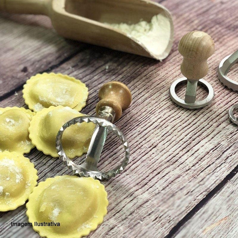 Eppicotispai Aluminum Round Ravioli Stamp with Beechwood Handle, 3-Inch - Image 2