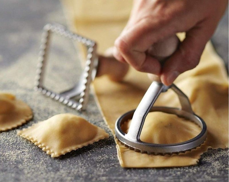 Eppicotispai Aluminum Round Ravioli Stamp with Beechwood Handle, 3-Inch - Image 3