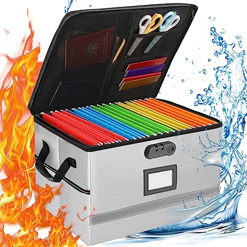 EXLIFBAG File Organizer Fireproof File Box with Lids Important Document Organizer Box with Lock Portable File Folder Organizer with Handle - Image 1