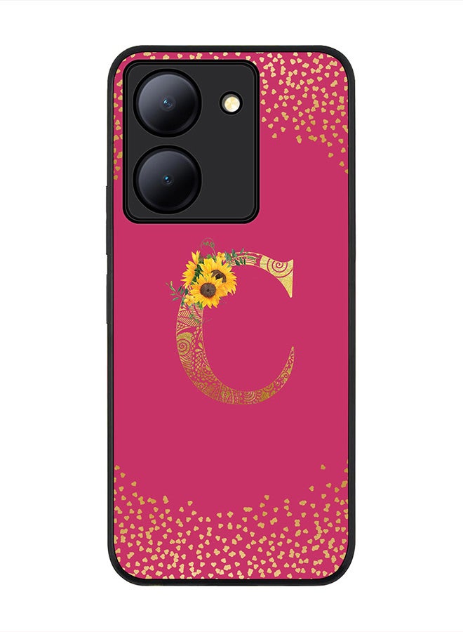Stylizedd Rugged Black Edge case for Vivo Y36 / Vivo Y36 5G, Slim fit Soft Case Custom Monogram Initial Letter Mandala Floral Pattern Alphabet-C (Dark Pink Rose) - Image 1