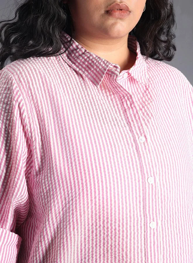 HIGH STAR Oversized Spread Collar Striped Casual Shirt by Styli